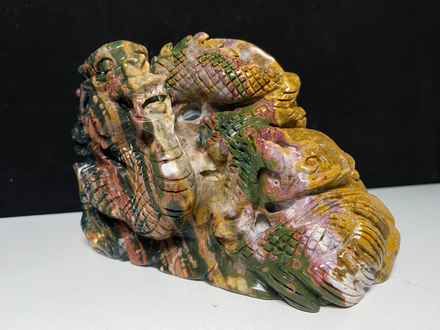 060-Colorful ocean jasper Chinese dragon carving #1627