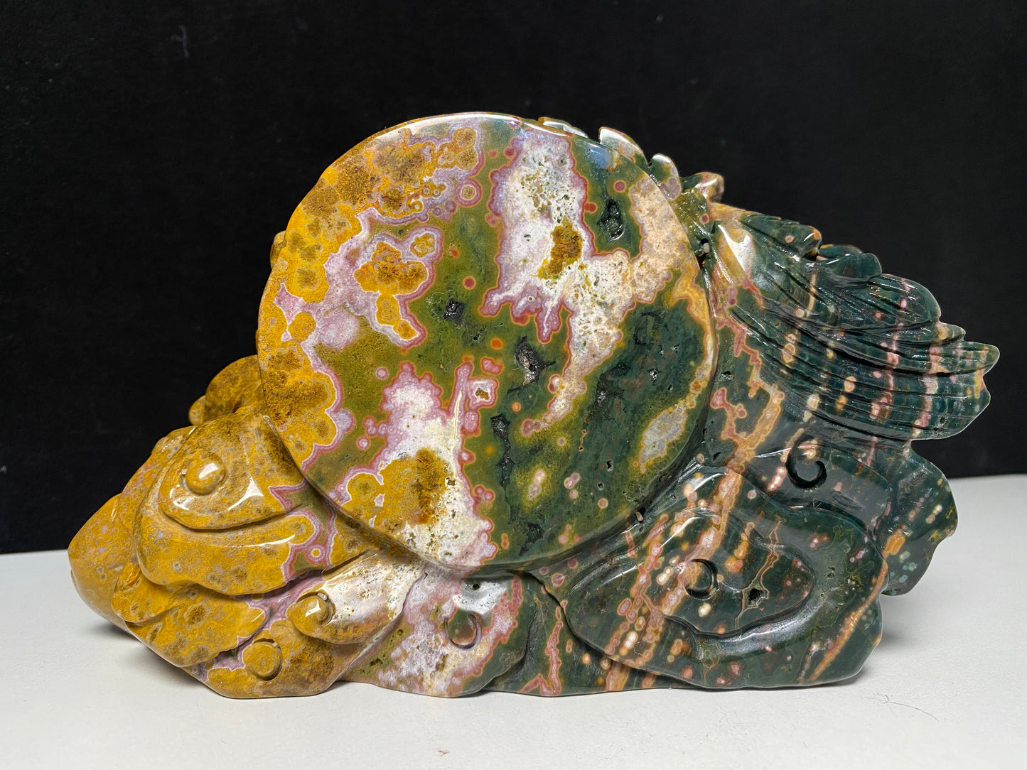 060-Colorful ocean jasper Chinese dragon carving #1627