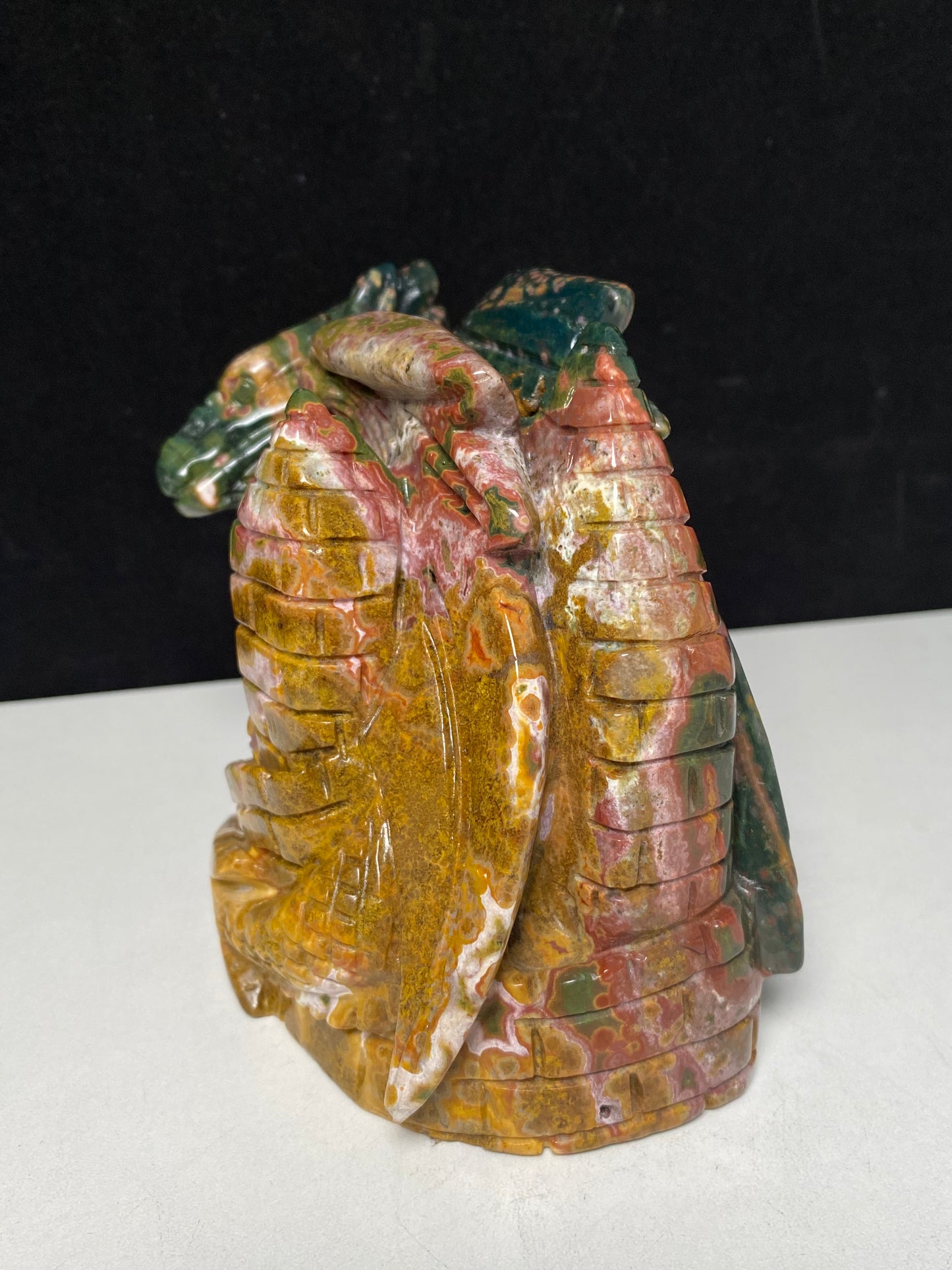 076-Ocean jasper flying dragon on castle carving #1230