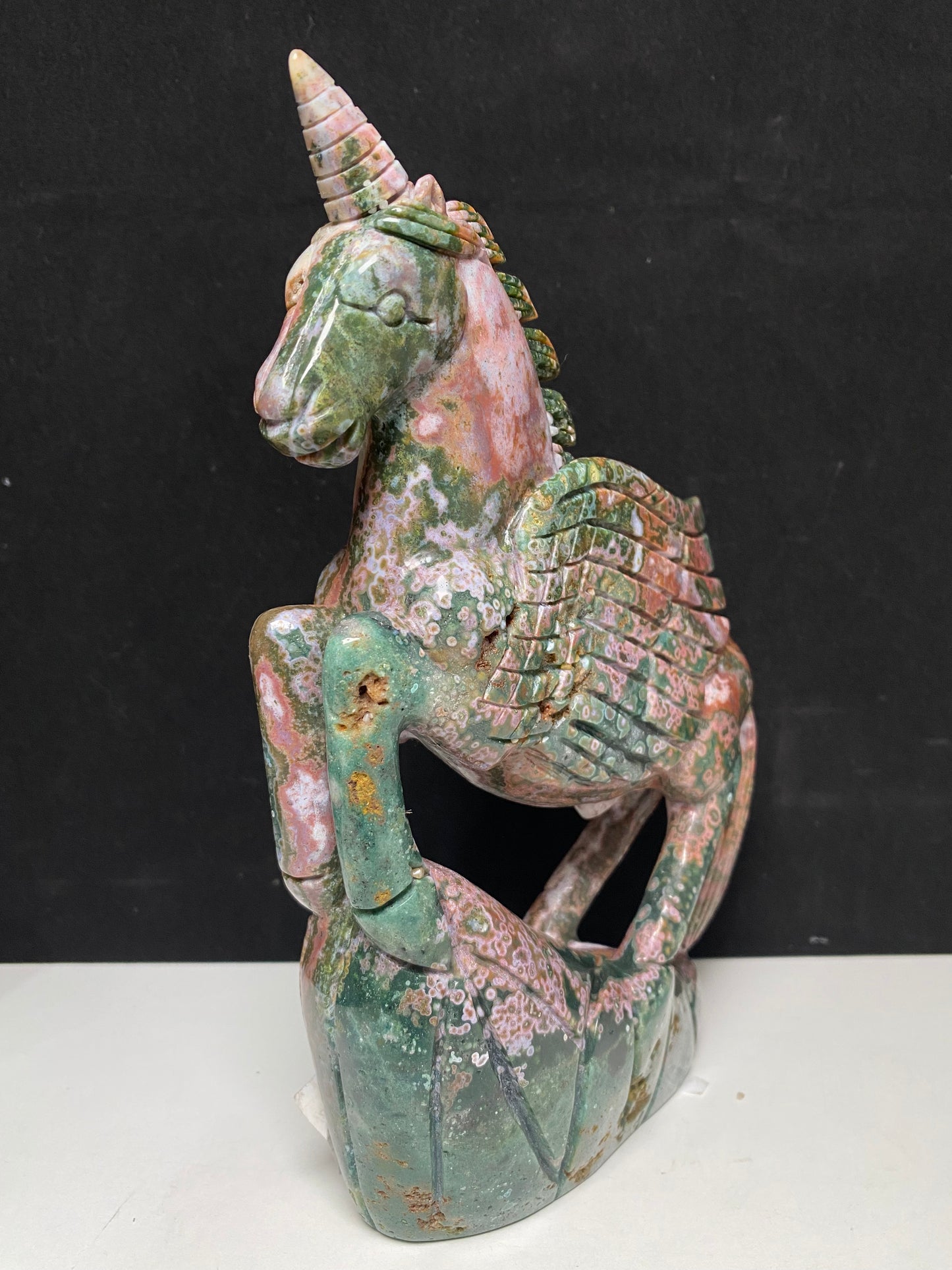 055-Ocean jasper unicorn carving #1296