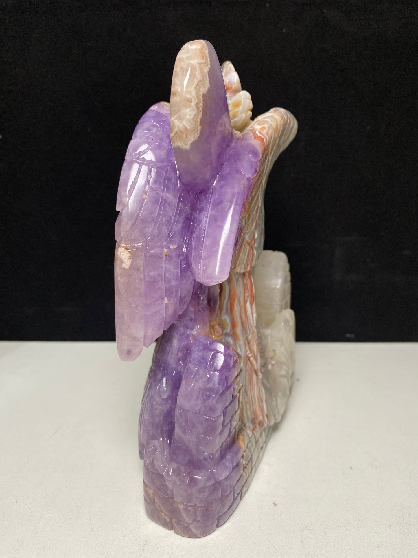 097-Banded amethyst agate phoenix carving #1666