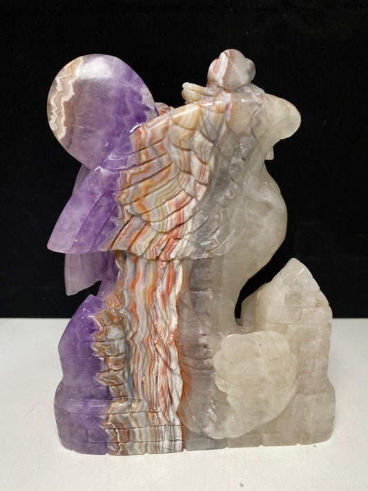 097-Banded amethyst agate phoenix carving #1666