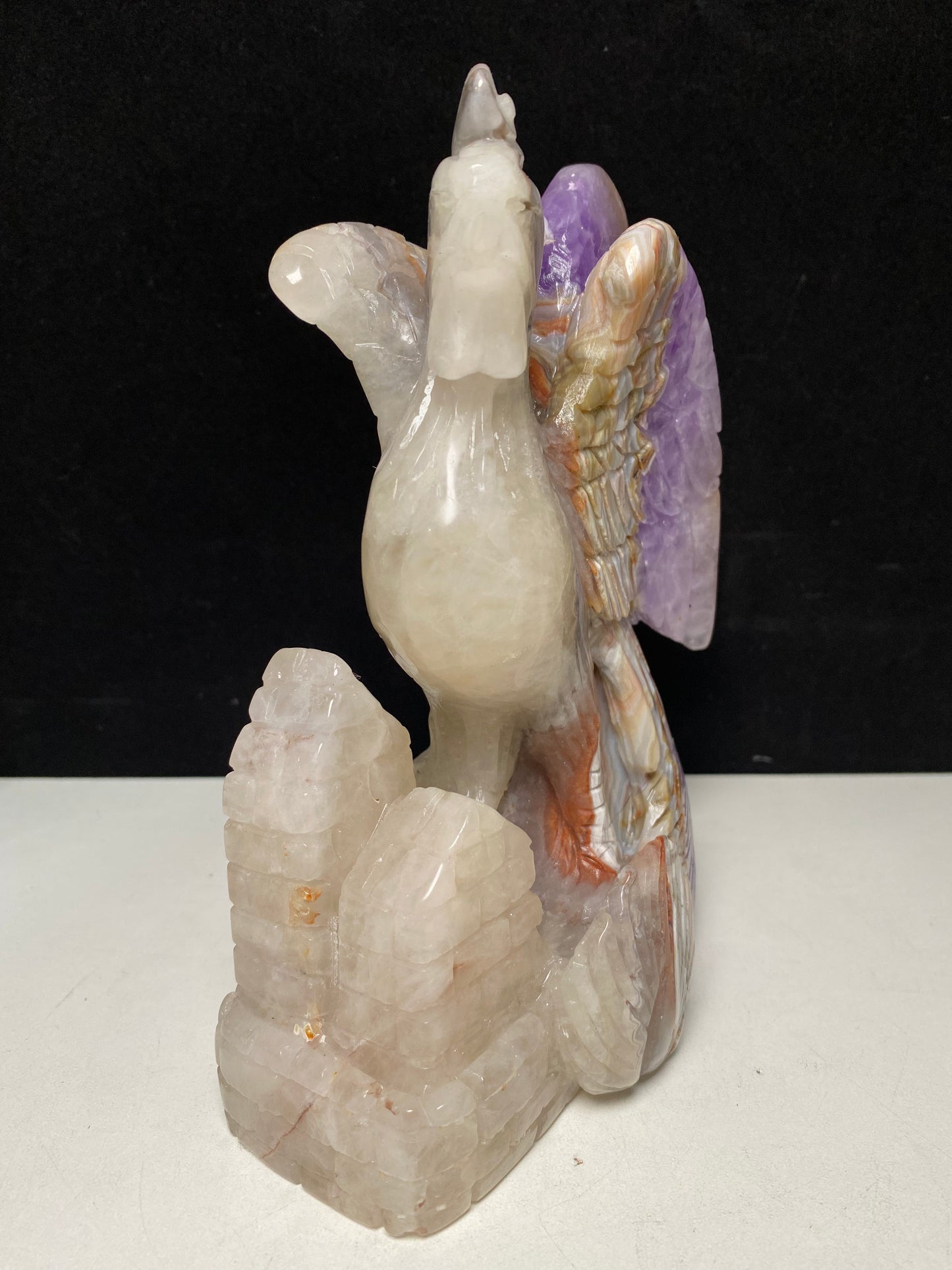 097-Banded amethyst agate phoenix carving #1666
