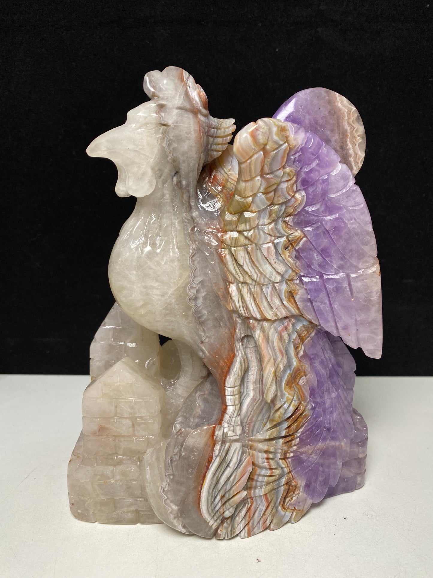 097-Banded amethyst agate phoenix carving #1666