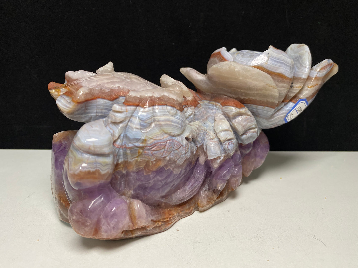098-Banded amethyst agate fish with lotus carving #2539