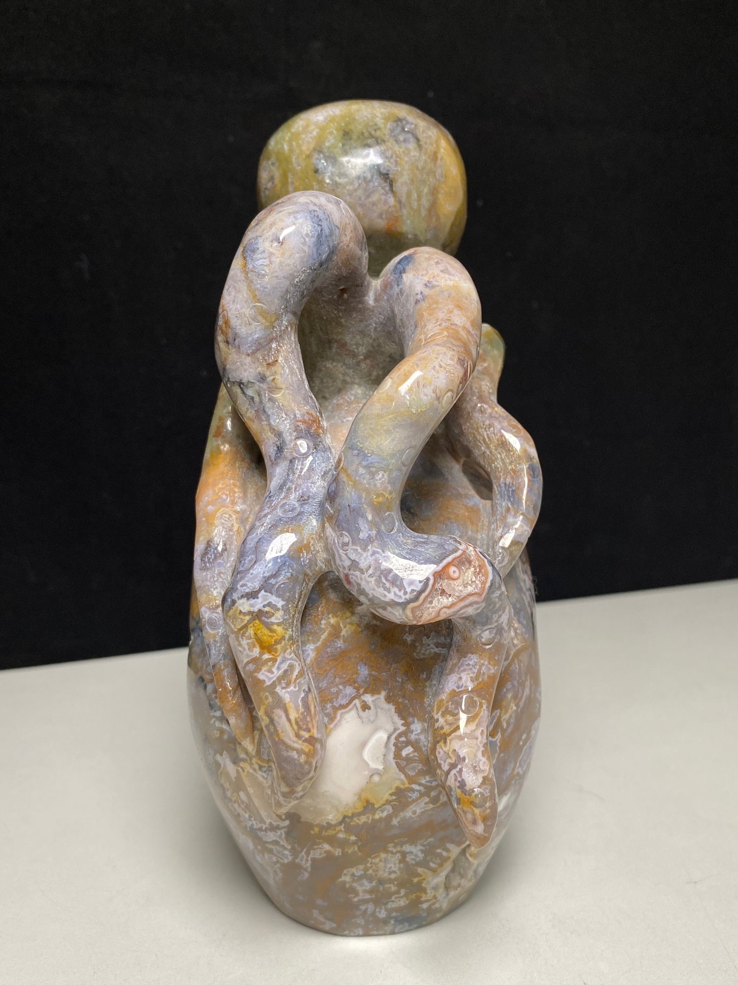 074-Ocean jasper octopus on skull carving #2762