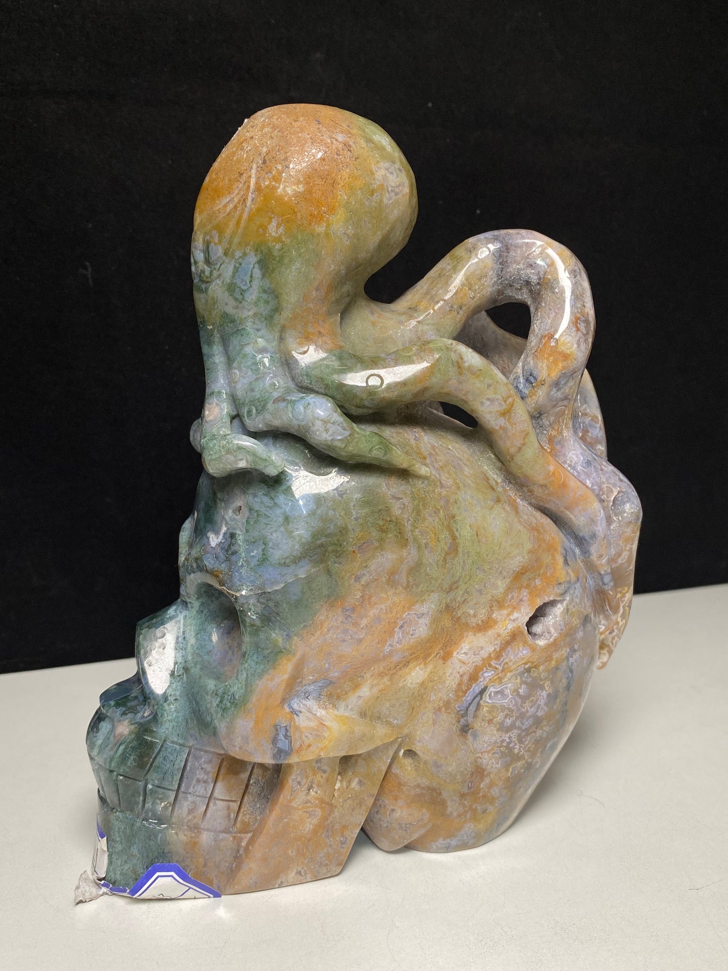 074-Ocean jasper octopus on skull carving #2762