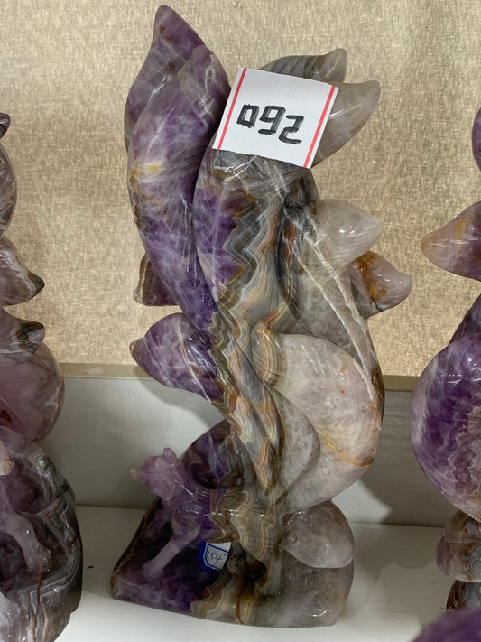 092-Banded amethyst agate ninetails fox carving #