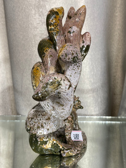 056-Ocean jasper ninetails fox carving #1749