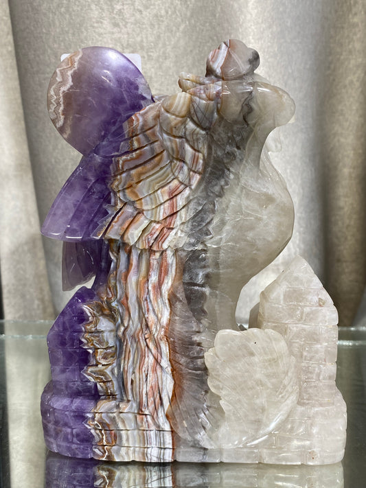 088-Banded amethyst agate phoenix carving #1666