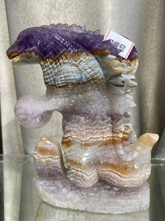 089-Banded amethyst agate dinosaur carving #1732