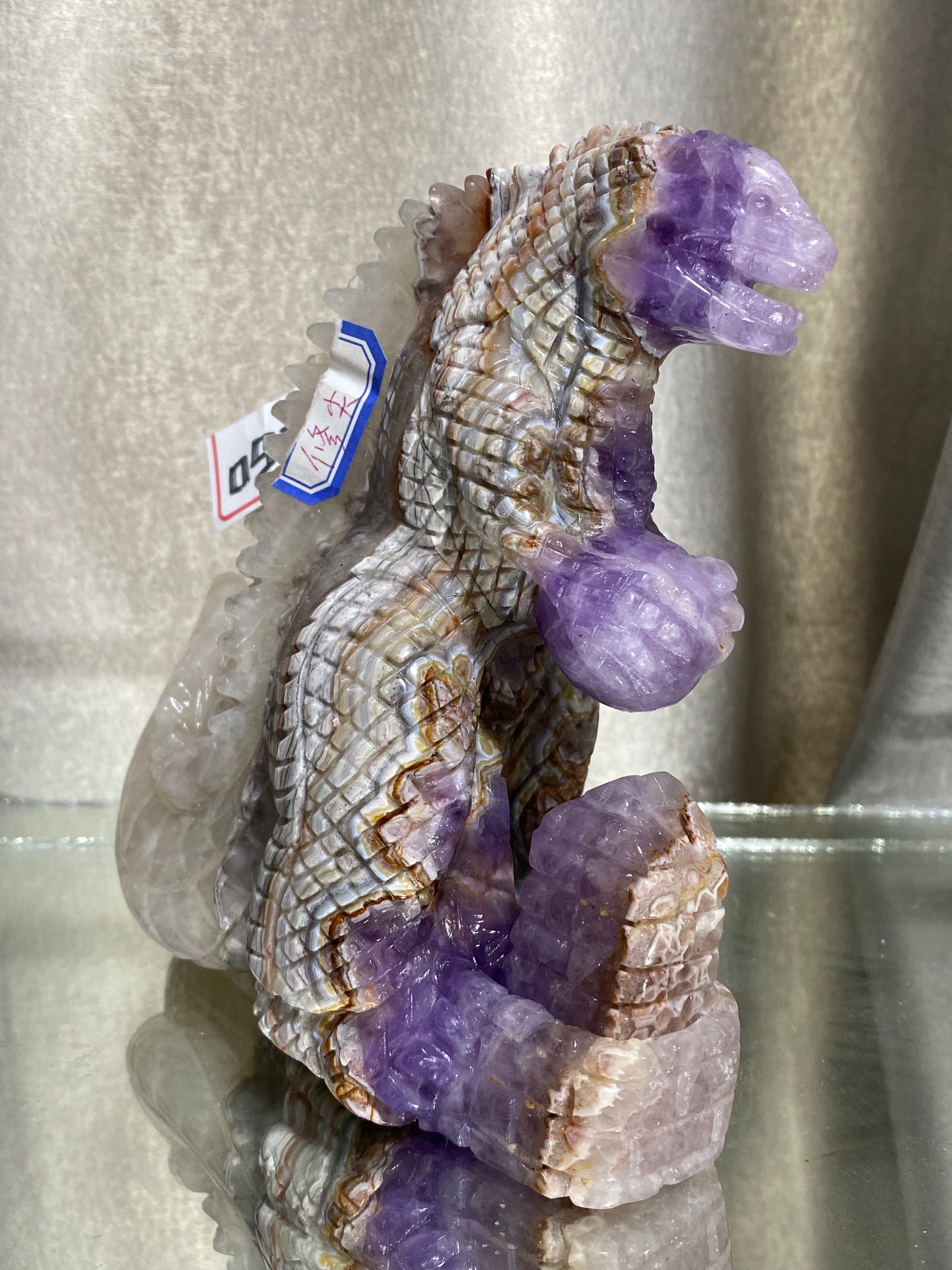 096-Banded amethyst agate dinosaur carving #1551
