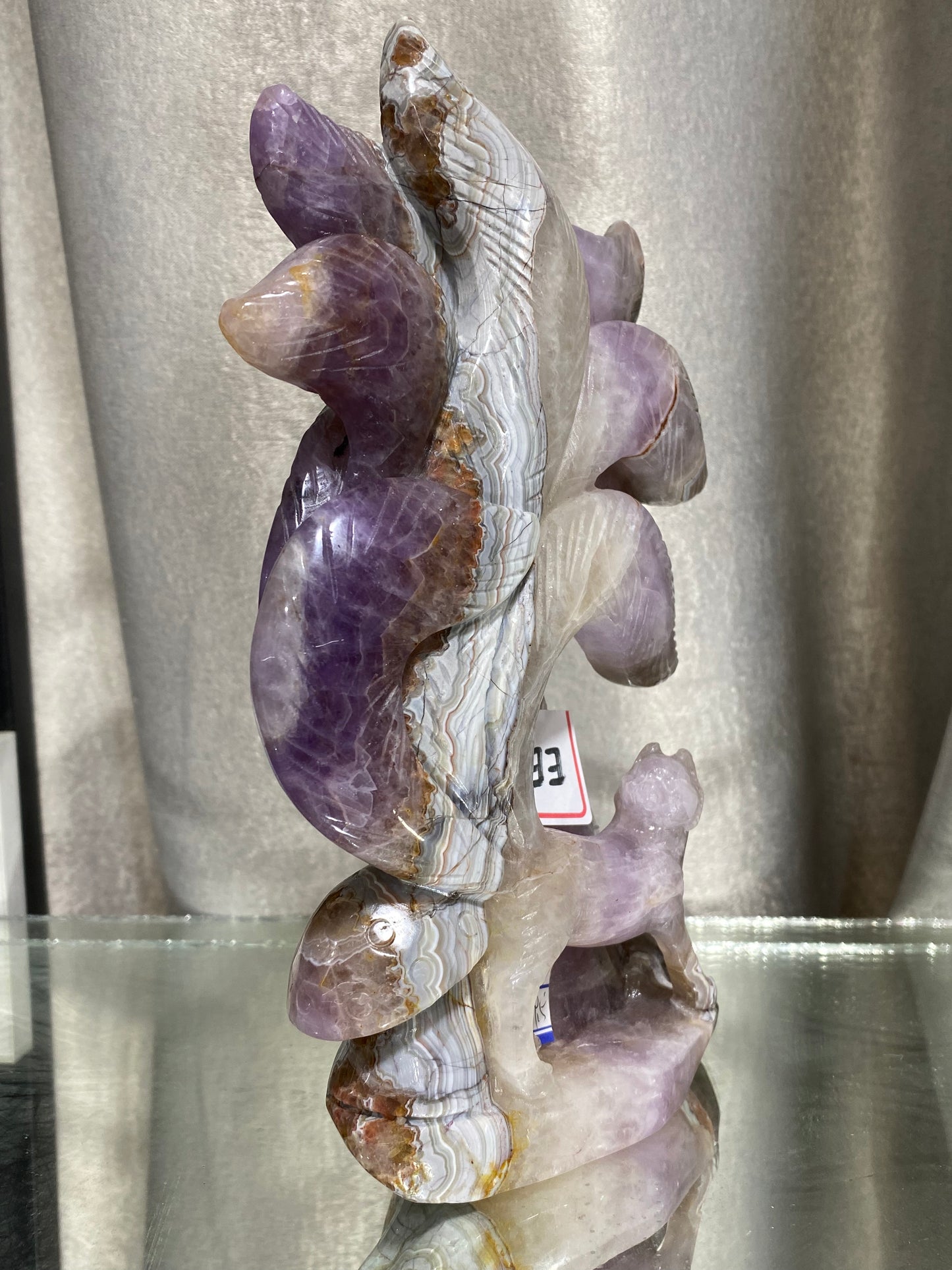 093-Banded amethyst agate ninetails fox carving #1639