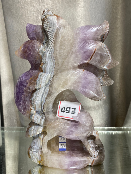 093-Banded amethyst agate ninetails fox carving #1639