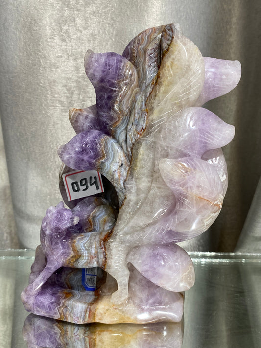 094-Banded amethyst agate ninetails fox carving #1737