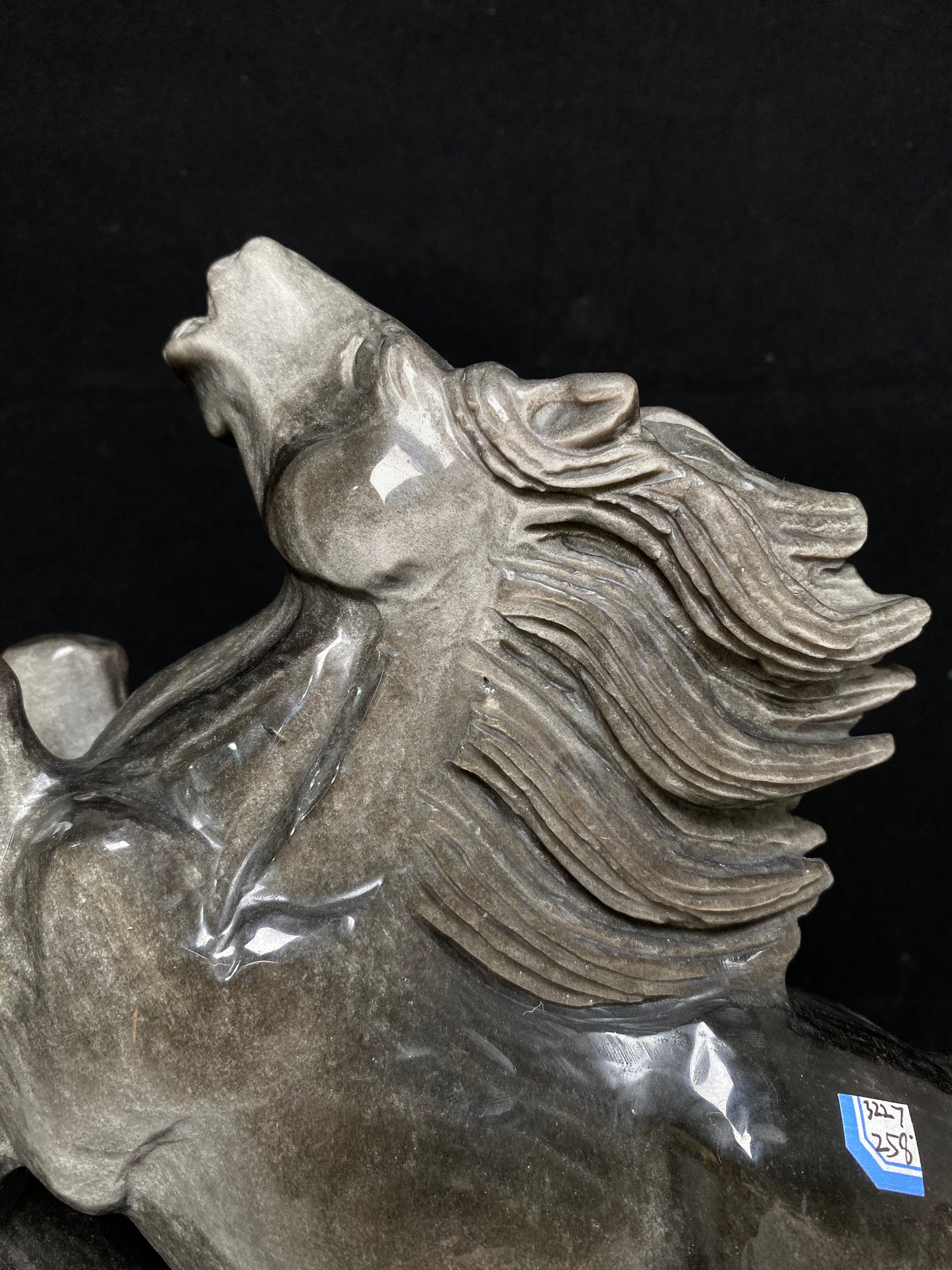 Silver sheen obsidian horse carving #3227