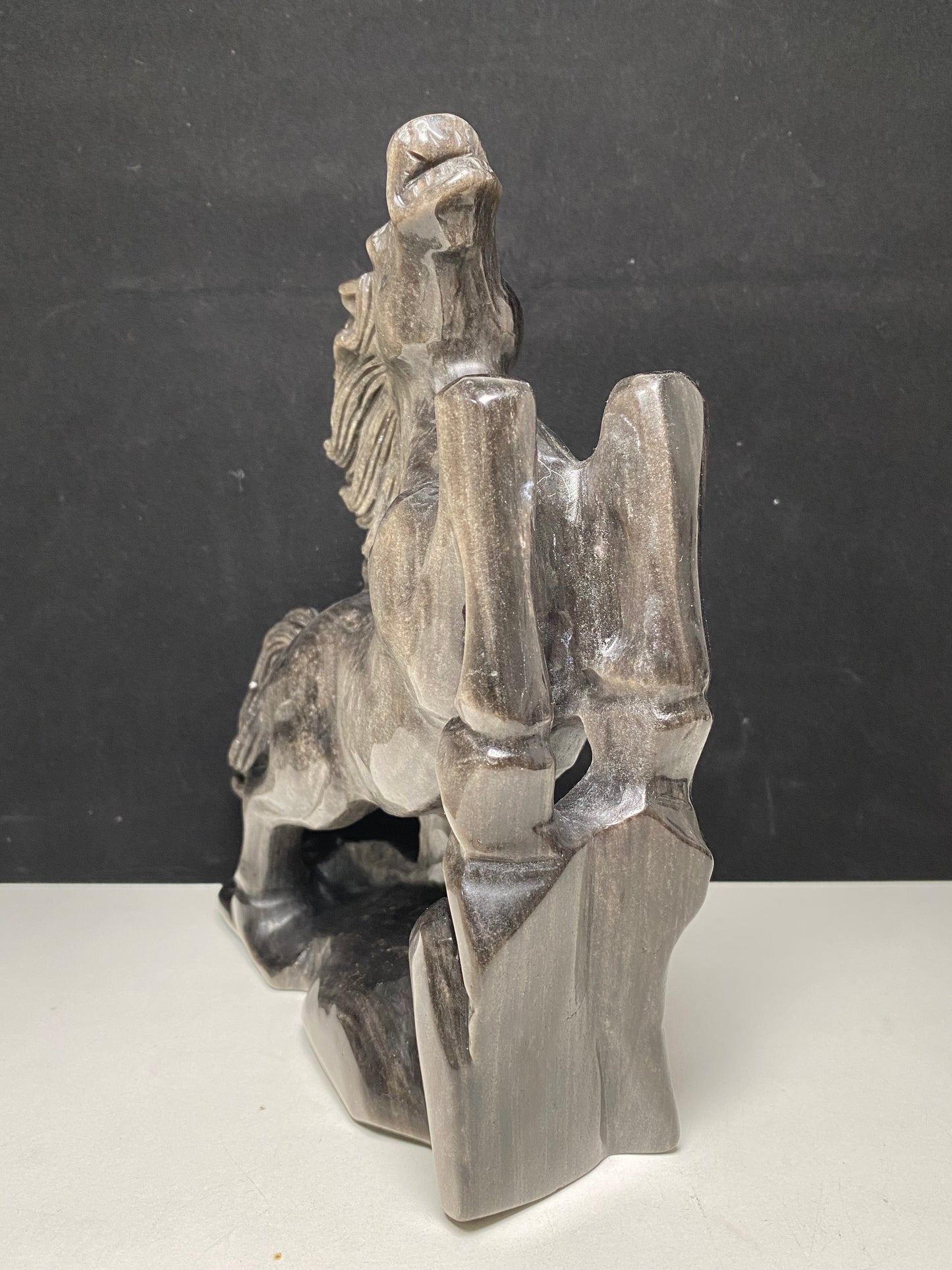 Silver sheen obsidian horse carving #3227