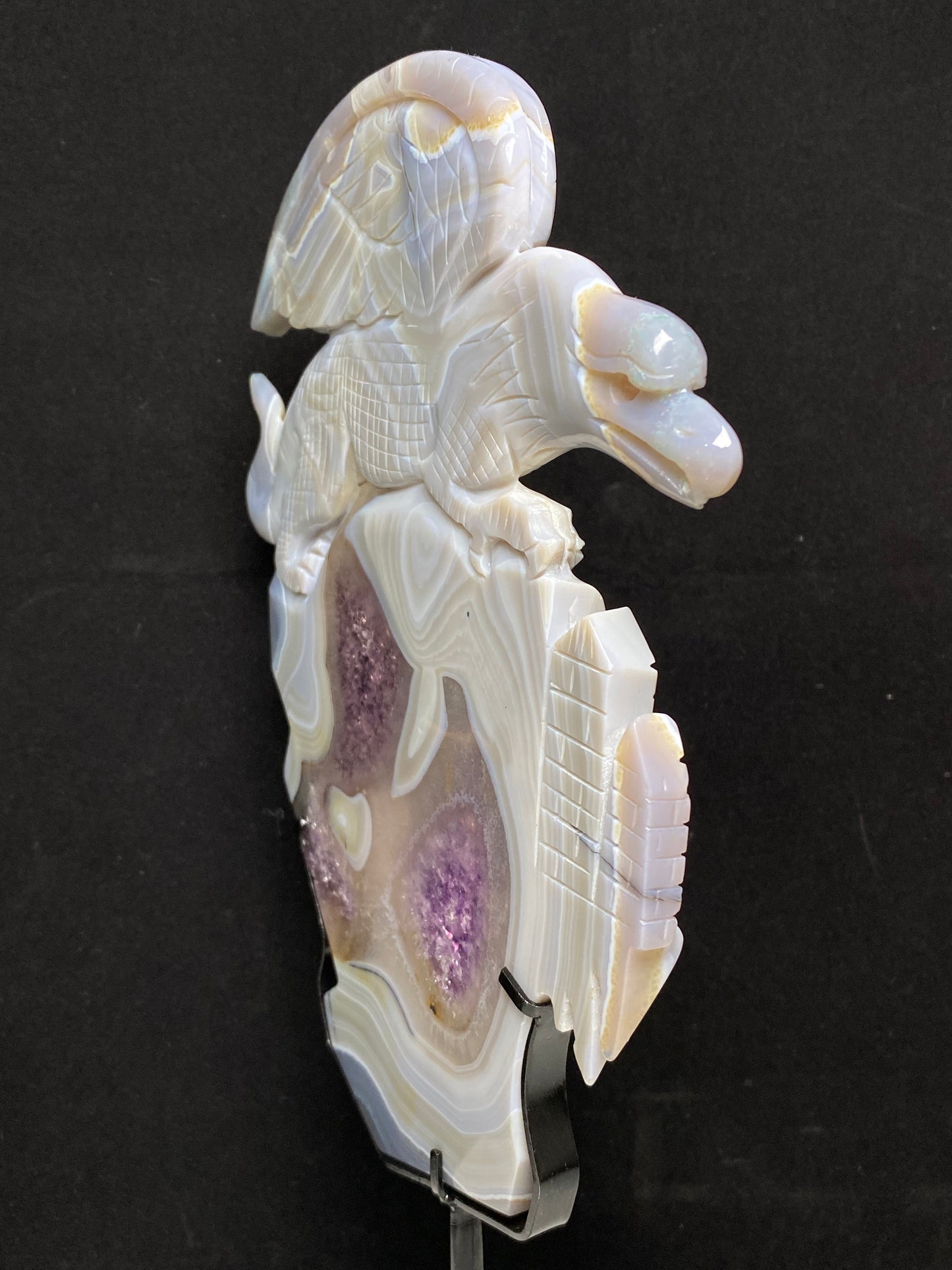 Amethyst agate griffin on castle with stand
