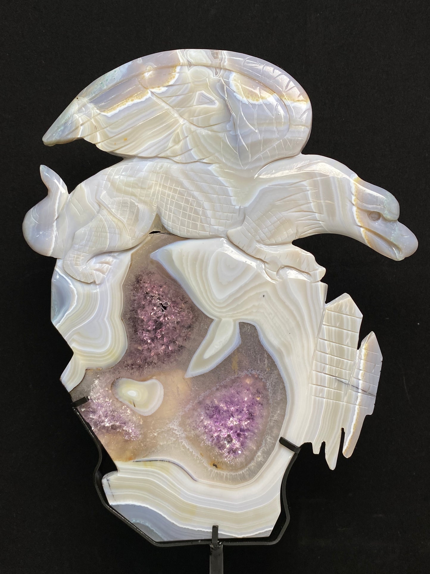 Amethyst agate griffin on castle with stand