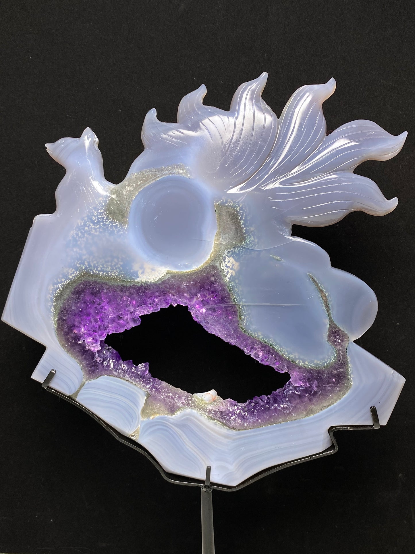 Amethyst agate ninetails fox with stand