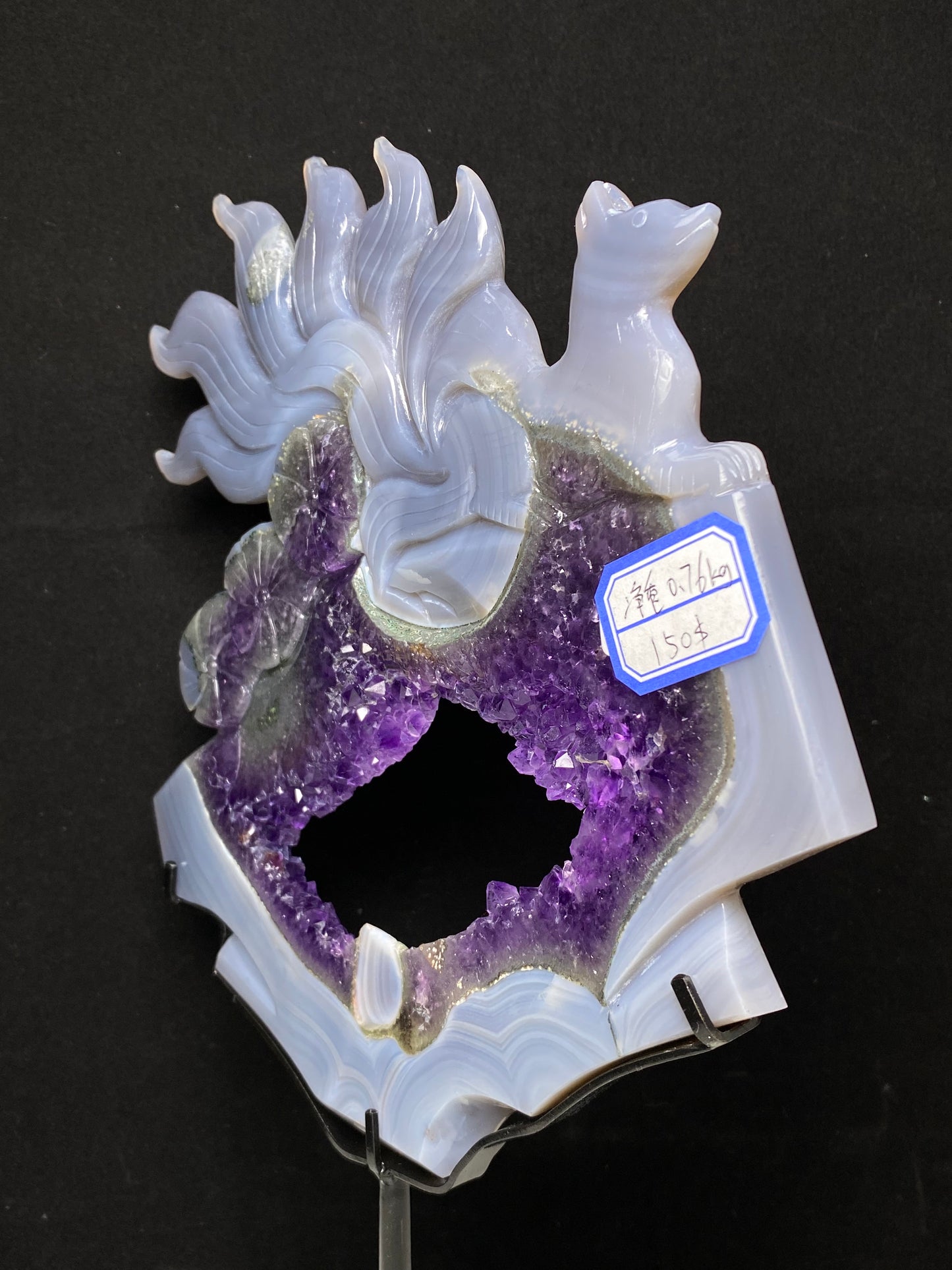 Amethyst agate ninetails fox with stand