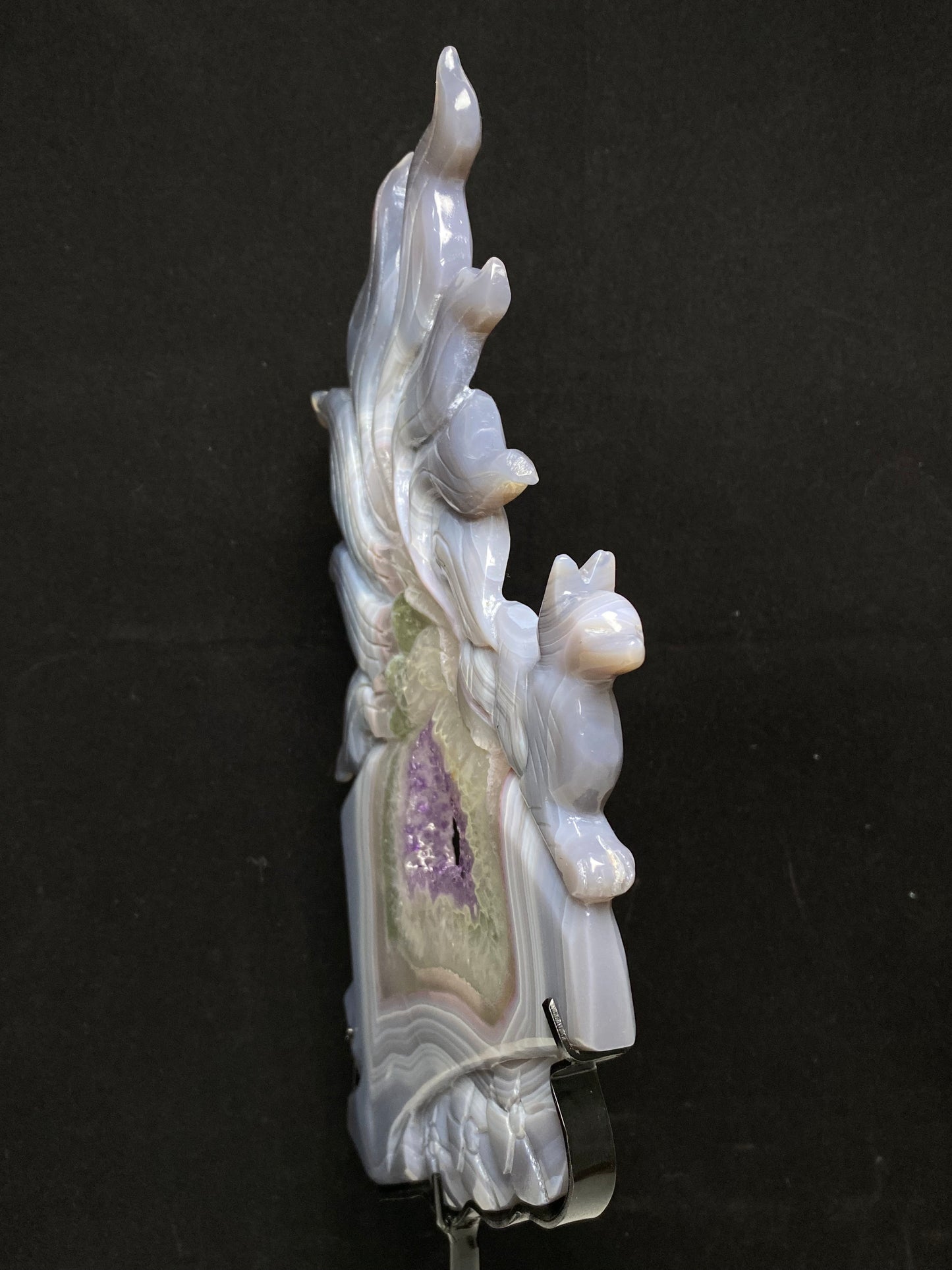 Amethyst agate ninetails fox on stand