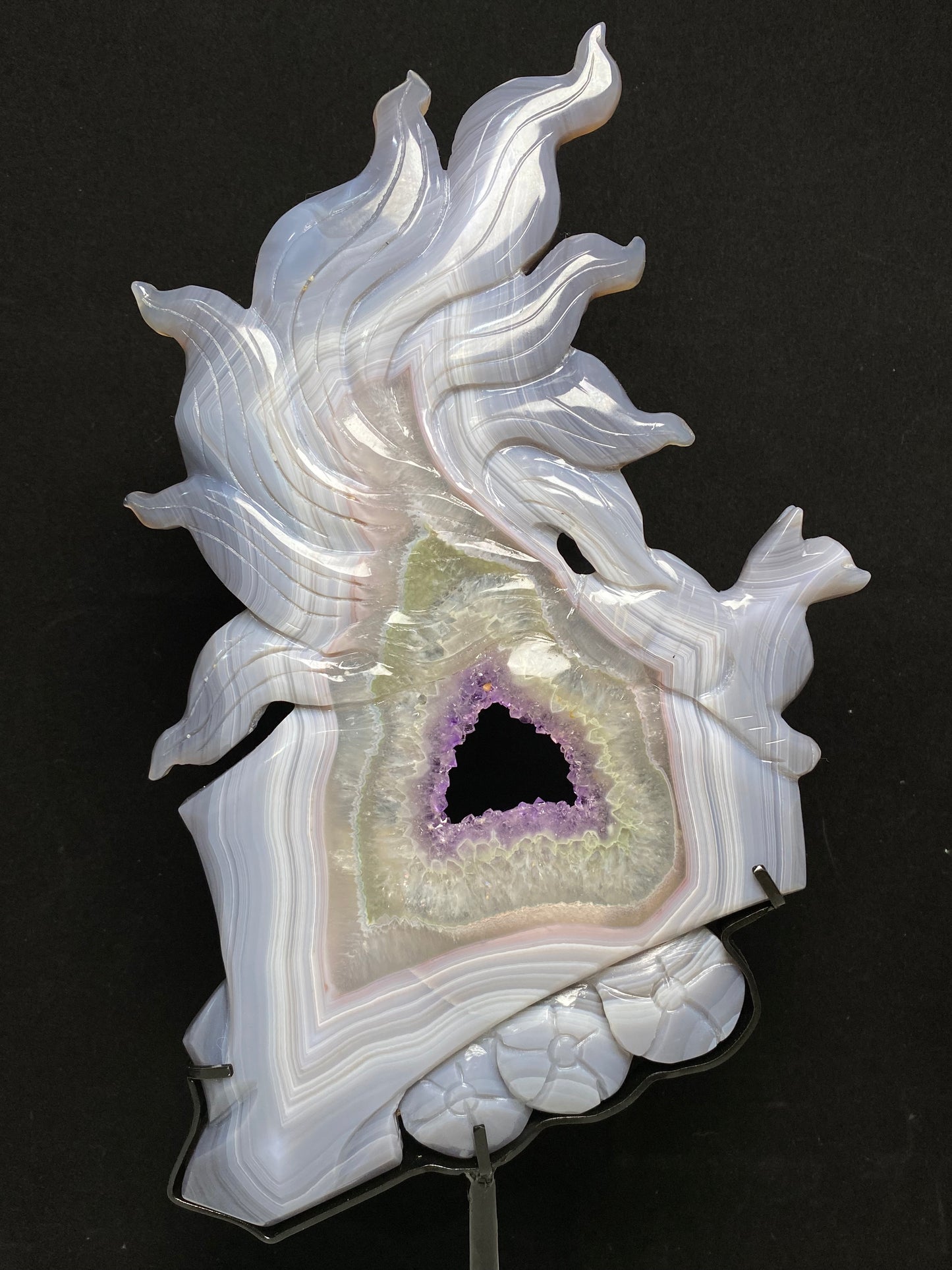 Amethyst agate ninetails fox on stand