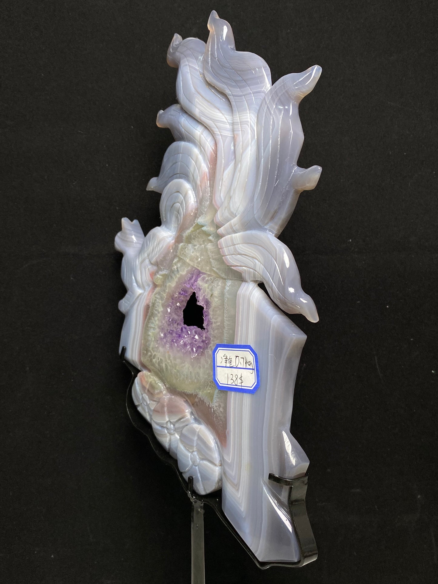 Amethyst agate ninetails fox on stand