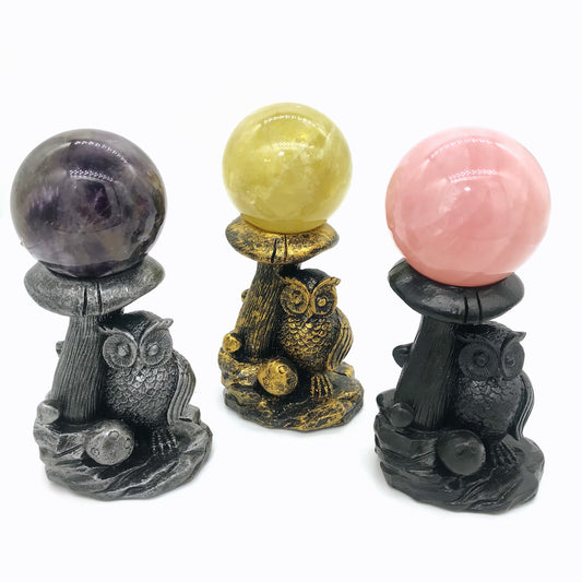 Resin Owl mushroom sphere stands