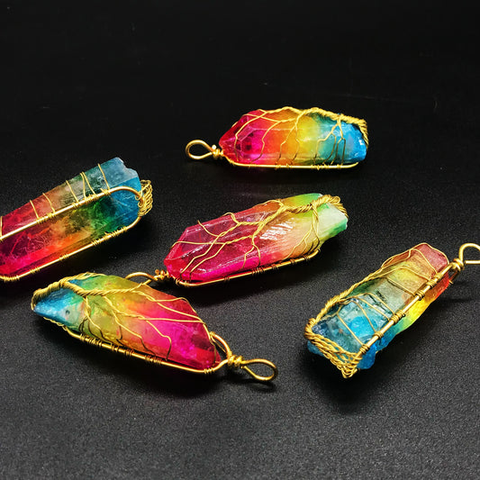 Aura clear quartz pendant