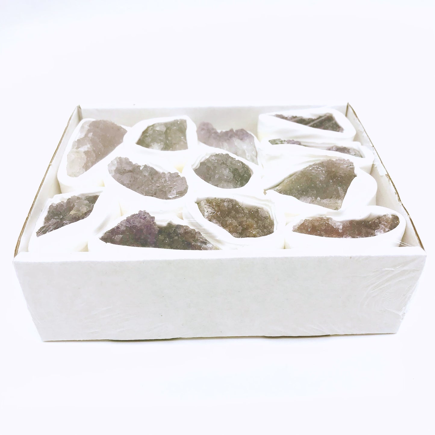 Amethyst clusters raw stone box