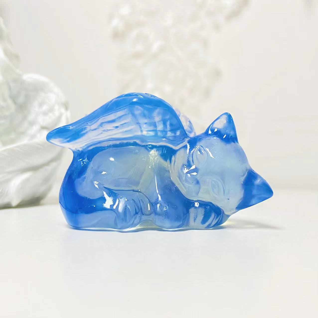 Crystal different materials angel cat carvings