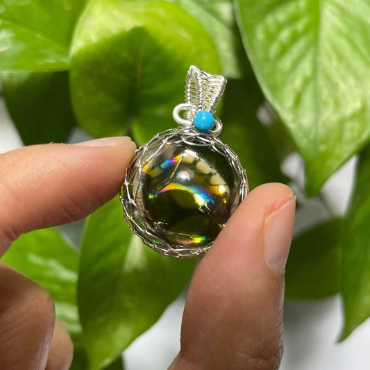 Rainbow smoky quartz and clear quartz pendant