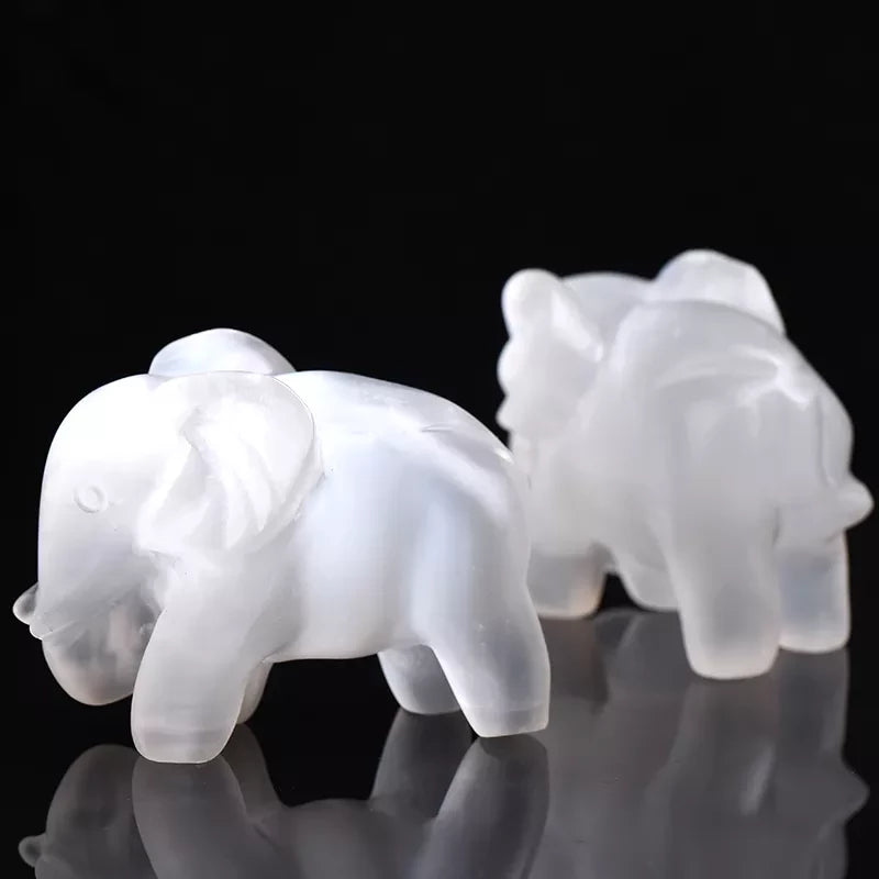 Selenite elephant carving