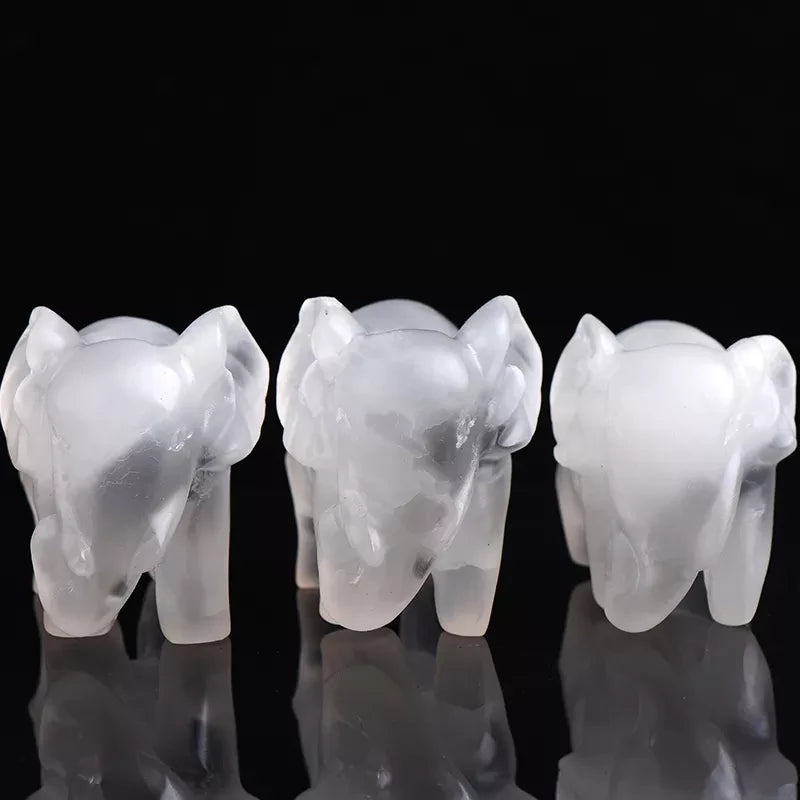 Selenite elephant carving