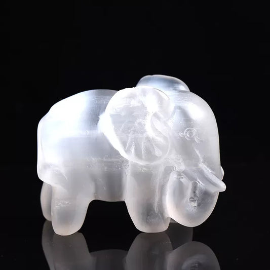 Selenite elephant carving