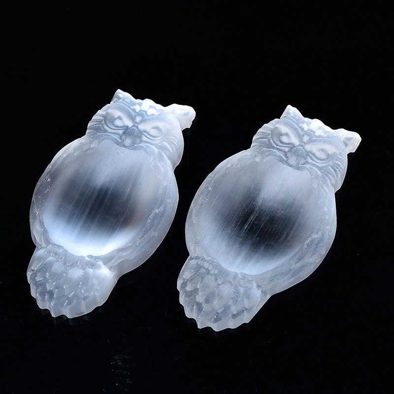 Selenite owl bowl