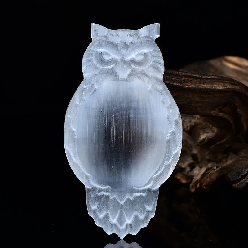 Selenite owl bowl