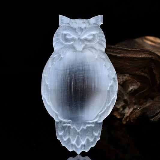 Selenite owl bowl