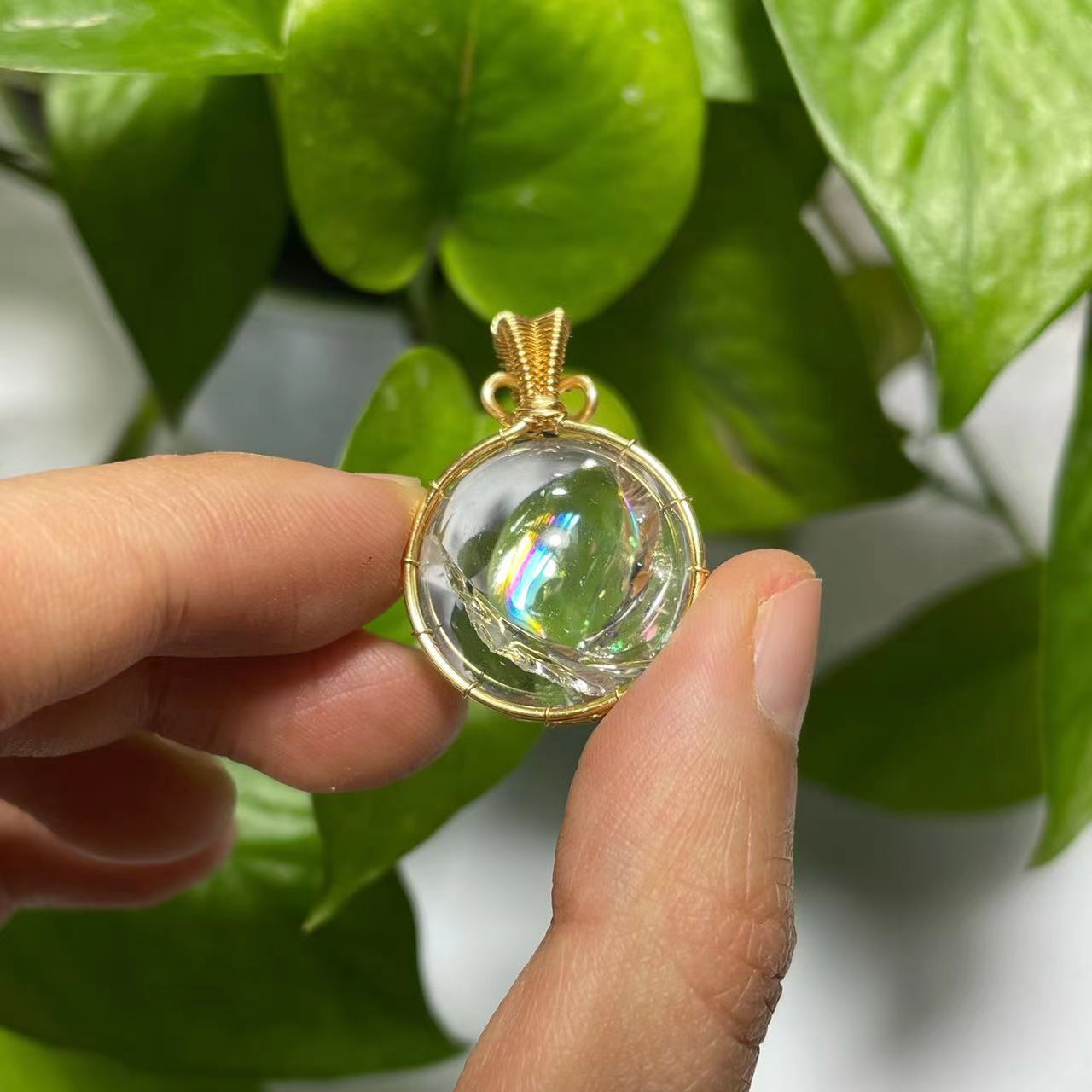 Rainbow smoky quartz and clear quartz pendant